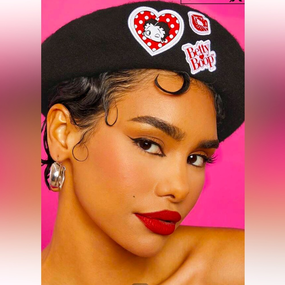 Betty Boop Black Herringbone Embroidered Retro Beret